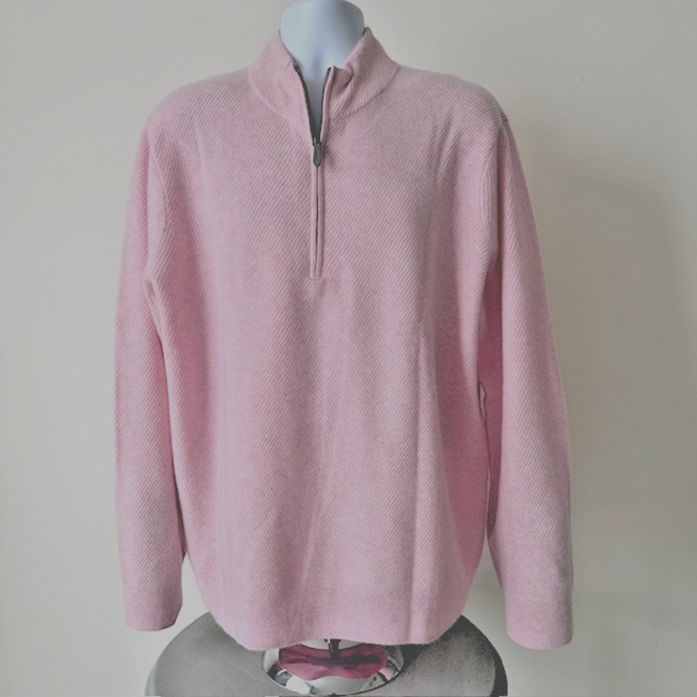 NWT Vineyard Vines Washable CASHMERE Quarter-Zip Sweater Pink Flamingo Men’s XL